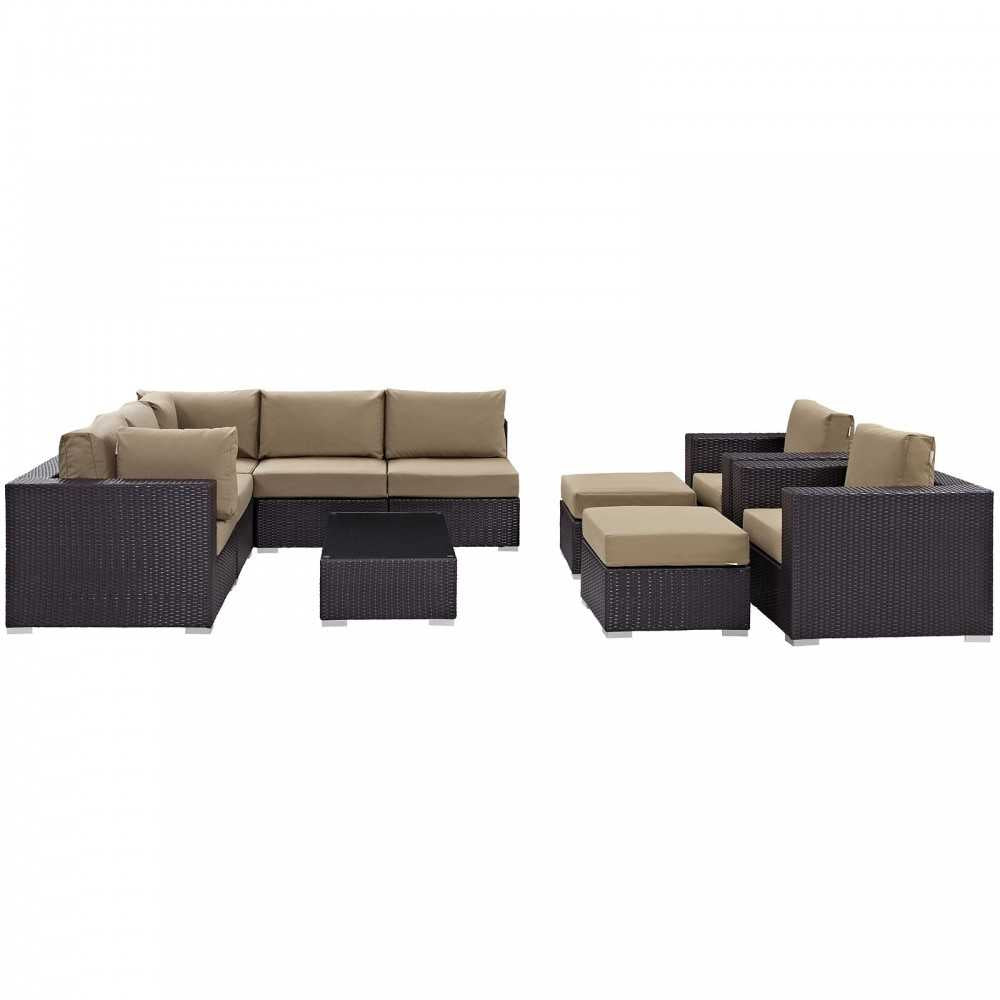 Convene 10 Piece Outdoor Patio Sectional Set, Espresso Mocha