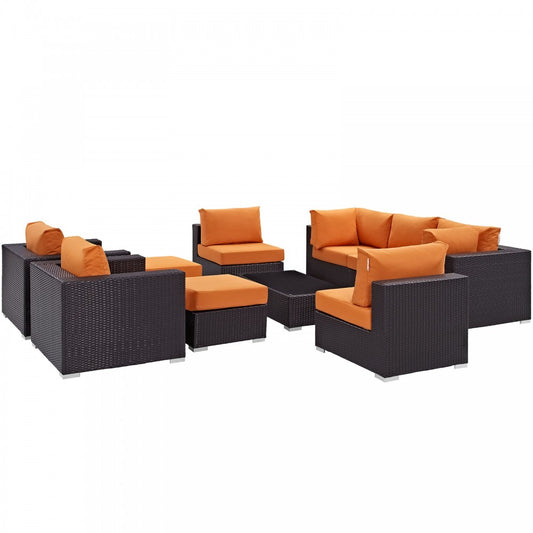 Convene 10 Piece Outdoor Patio Sectional Set, Espresso Orange