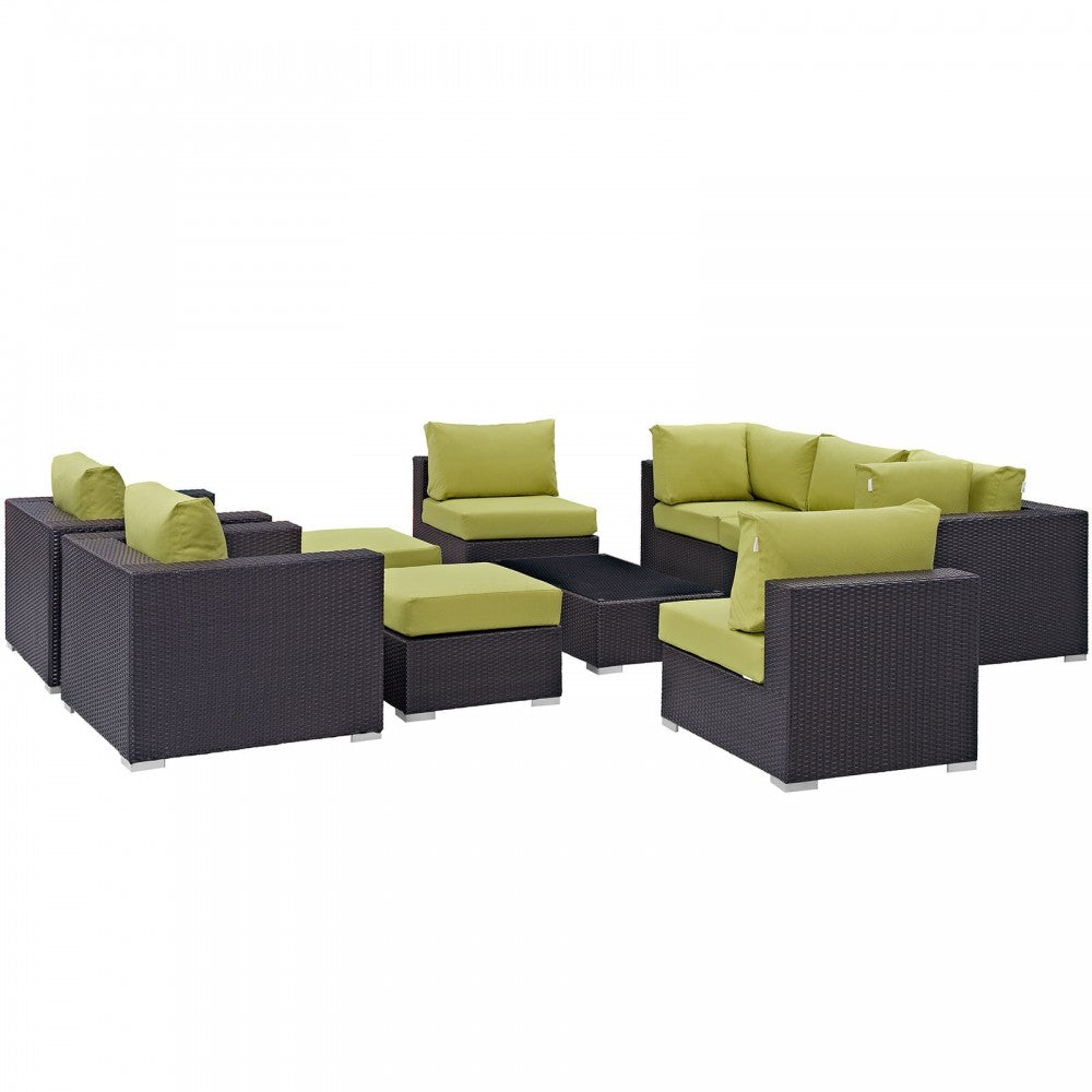 Convene 10 Piece Outdoor Patio Sectional Set, Espresso Peridot