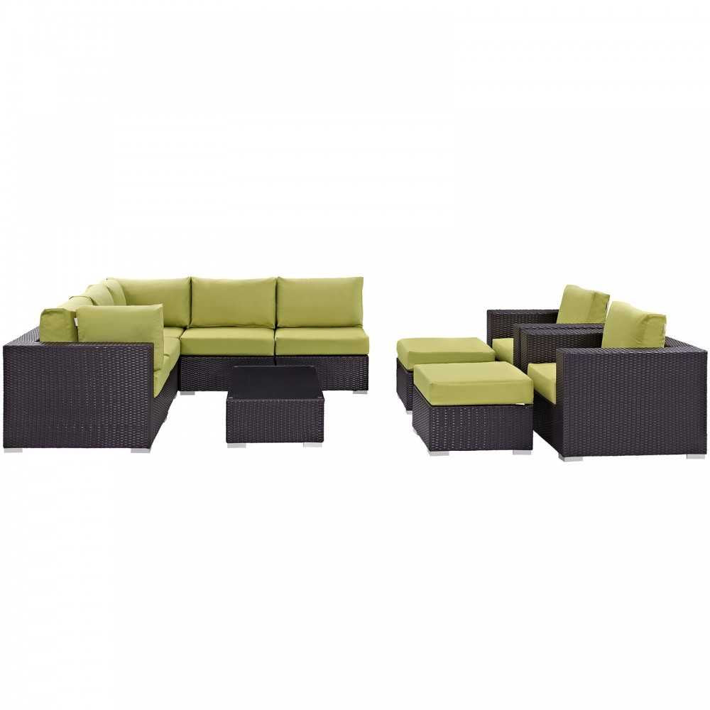 Convene 10 Piece Outdoor Patio Sectional Set, Espresso Peridot