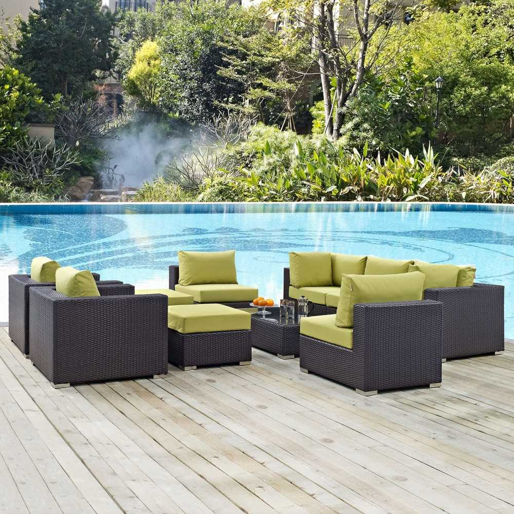 Convene 10 Piece Outdoor Patio Sectional Set, Espresso Peridot