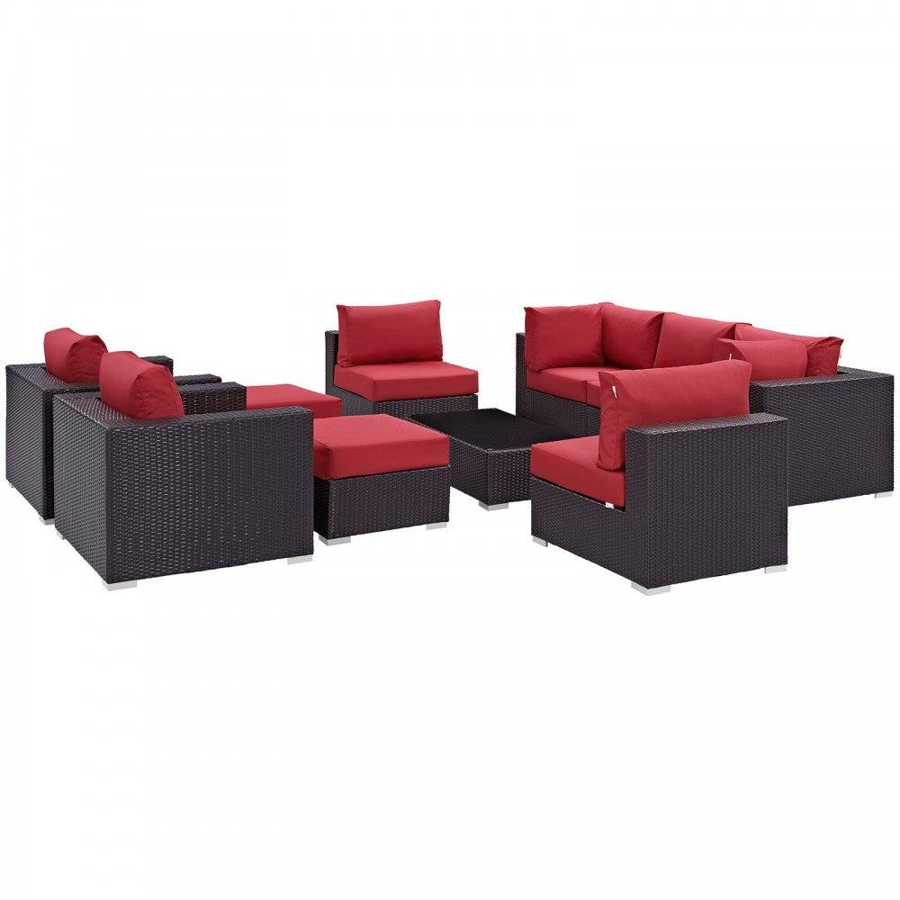 Convene 10 Piece Outdoor Patio Sectional Set, Espresso Red