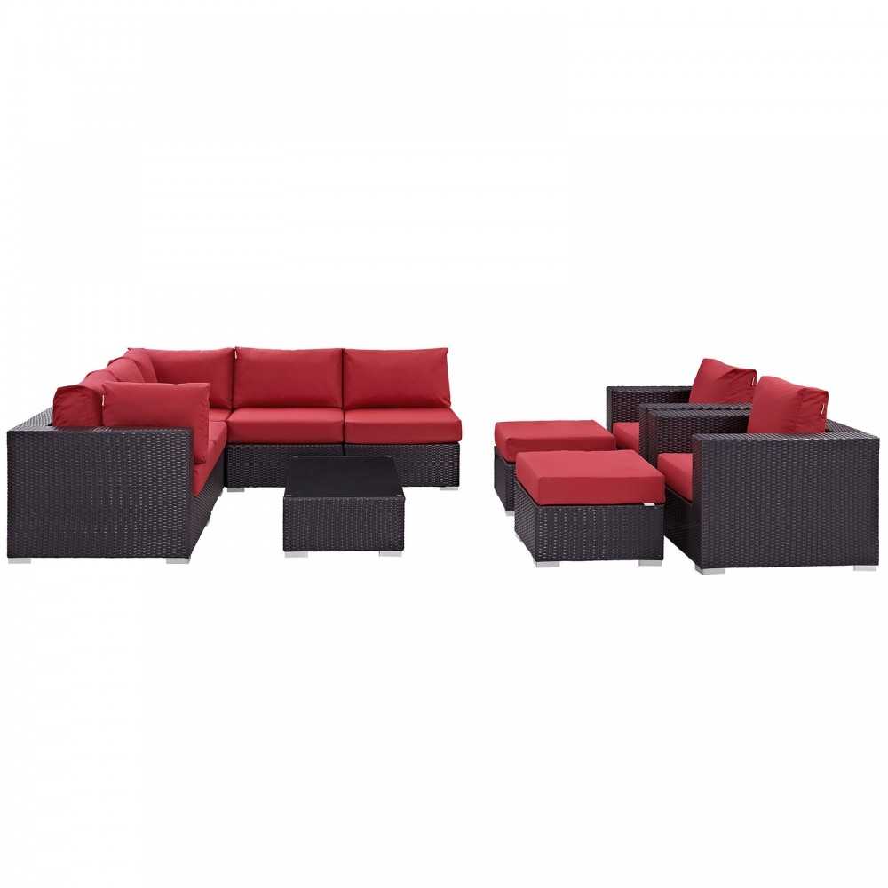 Convene 10 Piece Outdoor Patio Sectional Set, Espresso Red