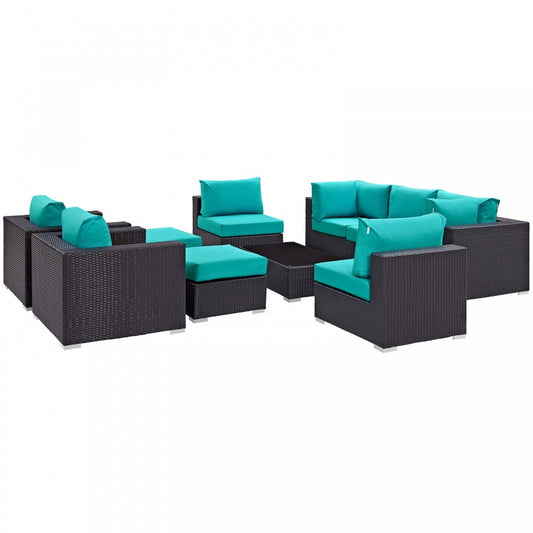 Convene 10 Piece Outdoor Patio Sectional Set, Espresso Turquoise