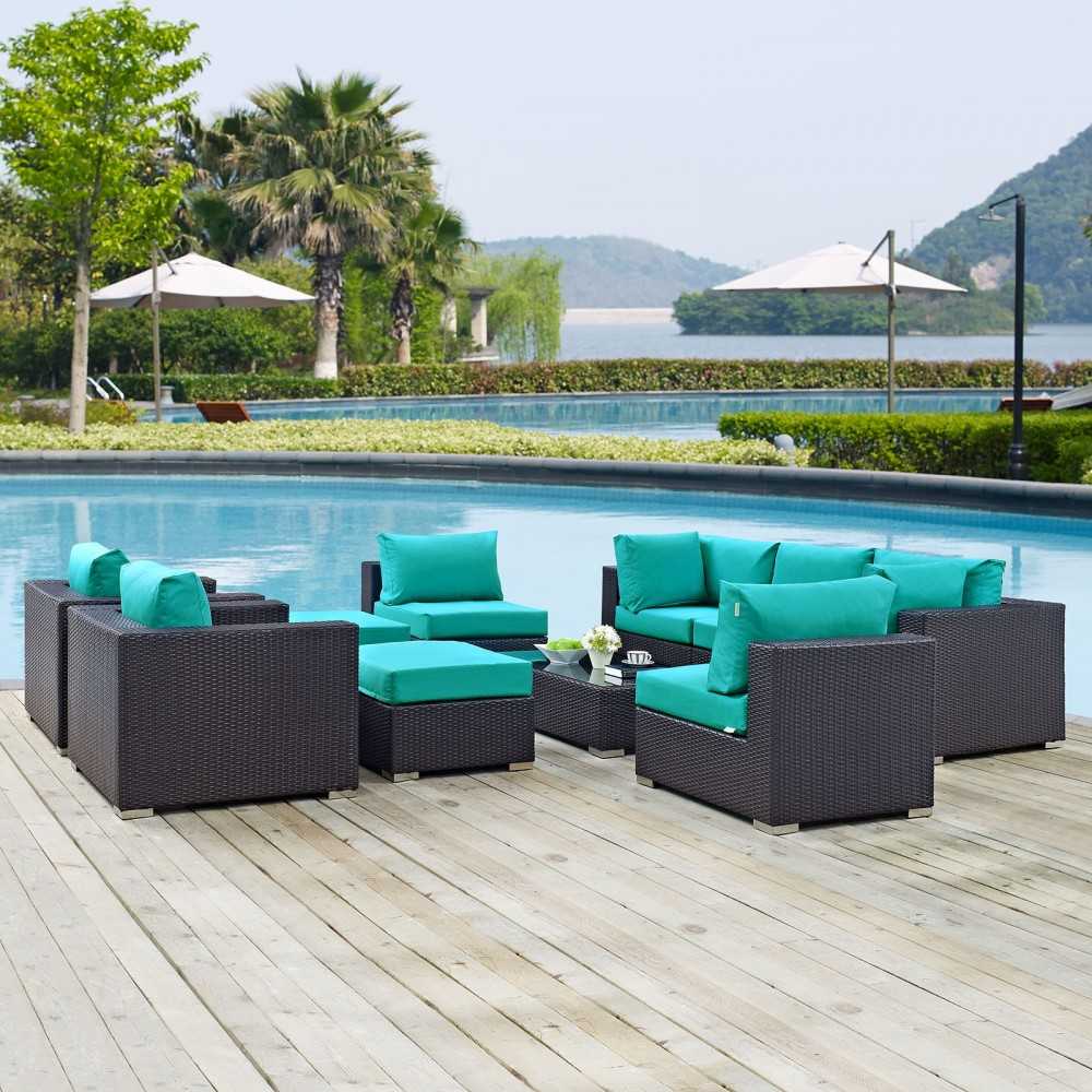 Convene 10 Piece Outdoor Patio Sectional Set, Espresso Turquoise