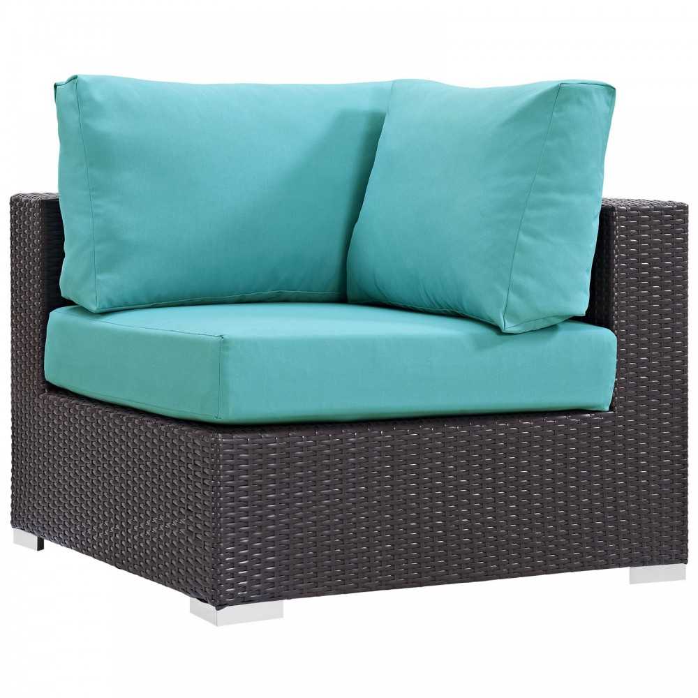 Convene 10 Piece Outdoor Patio Sectional Set, Espresso Turquoise