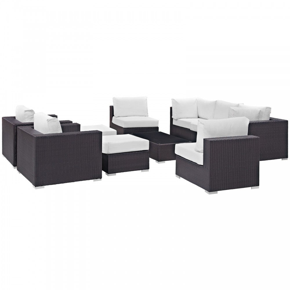 Convene 10 Piece Outdoor Patio Sectional Set, Espresso White