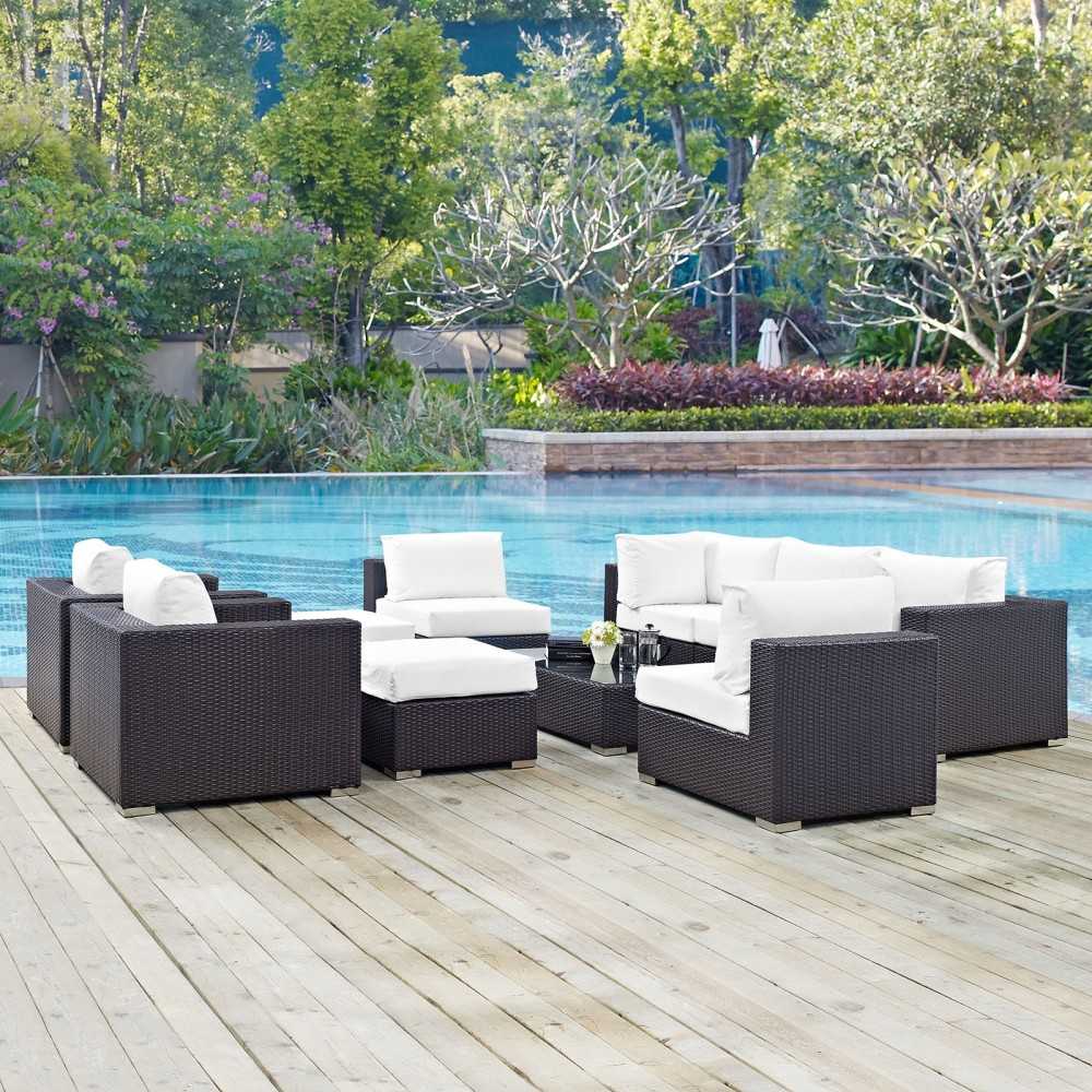 Convene 10 Piece Outdoor Patio Sectional Set, Espresso White