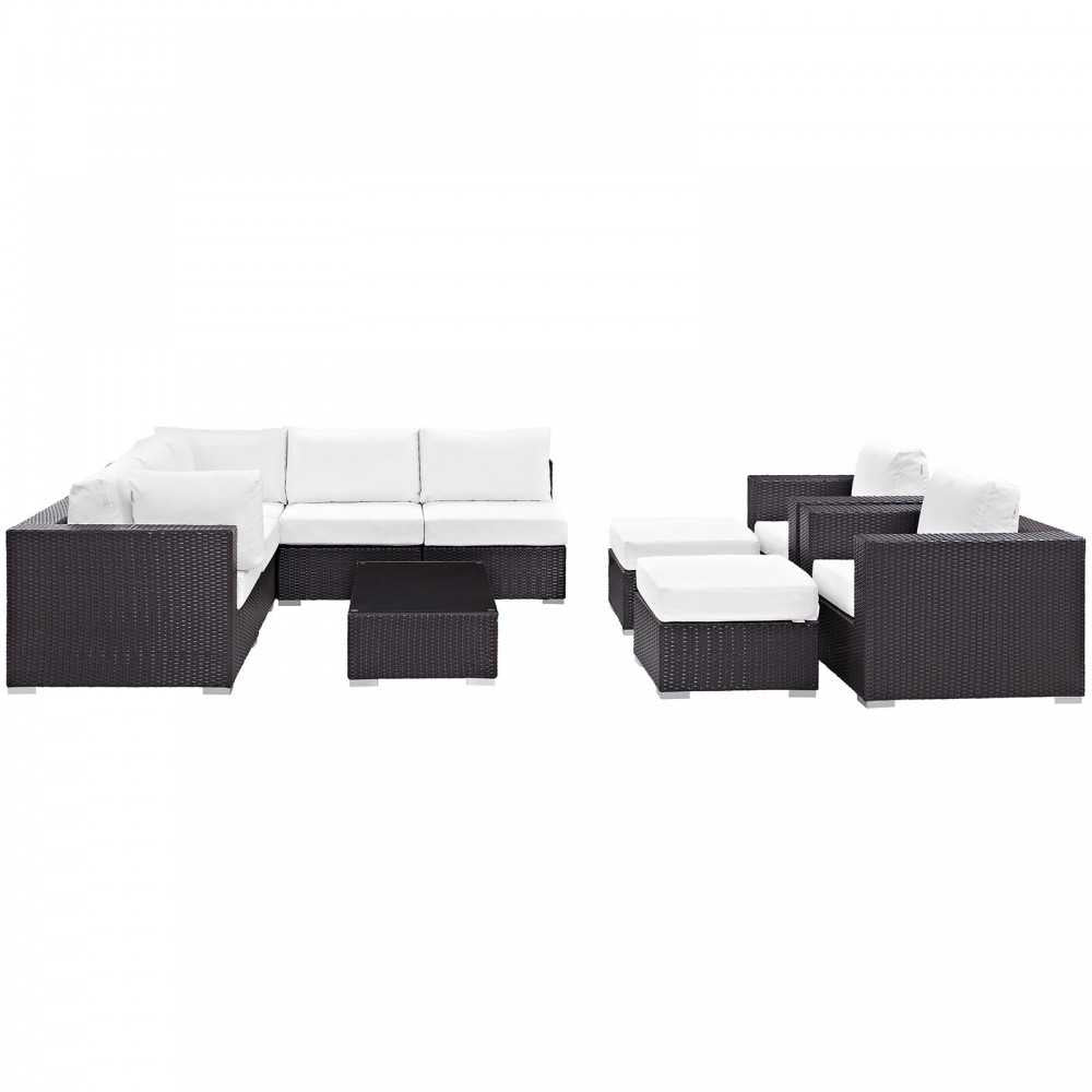 Convene 10 Piece Outdoor Patio Sectional Set, Espresso White