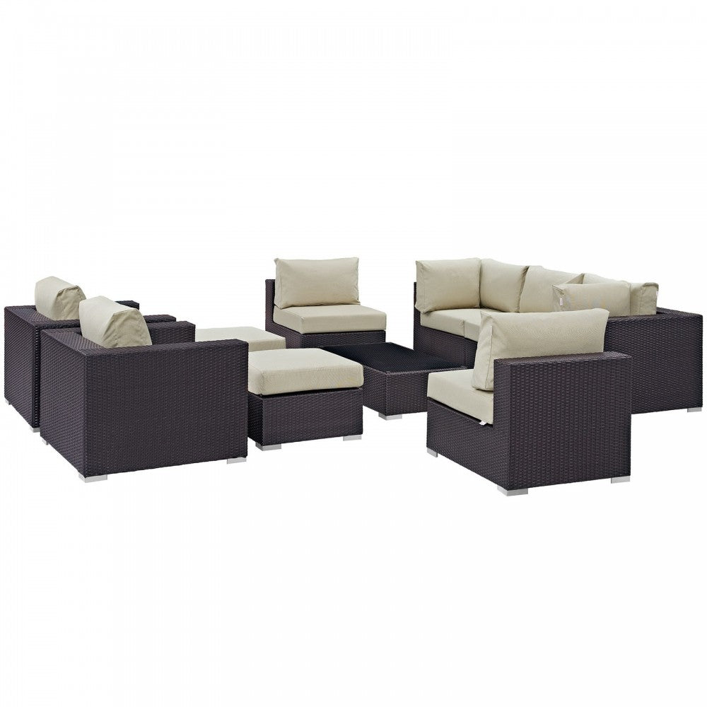 Convene 10 Piece Outdoor Patio Sectional Set, Espresso Beige