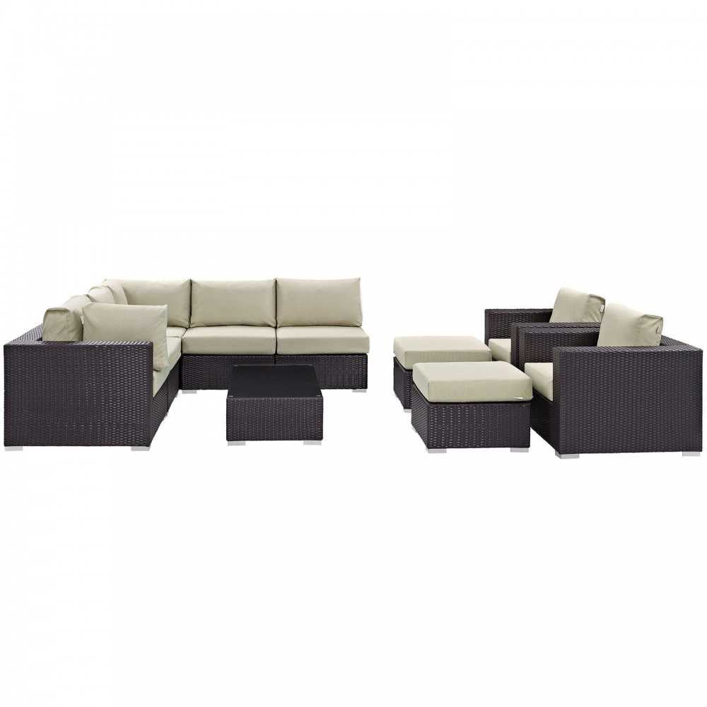 Convene 10 Piece Outdoor Patio Sectional Set, Espresso Beige