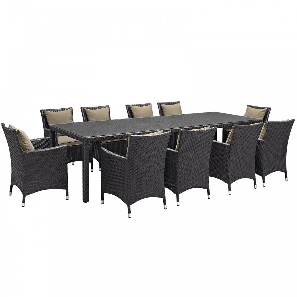 Convene 11 Piece Outdoor Patio Dining Set, Espresso Mocha, EEI-2219-EXP-MOC-SET