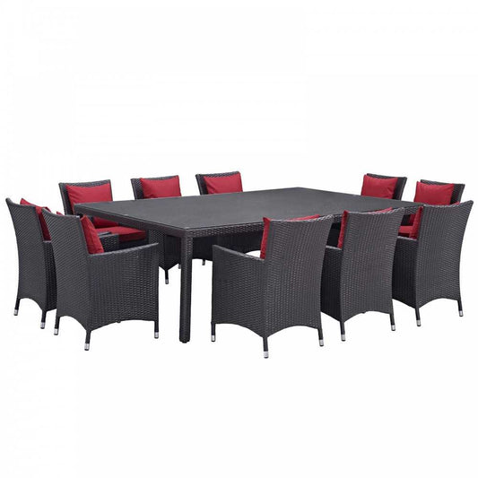 Convene 11 Piece Outdoor Patio Dining Set, Espresso Red, EEI-2240-EXP-RED-SET