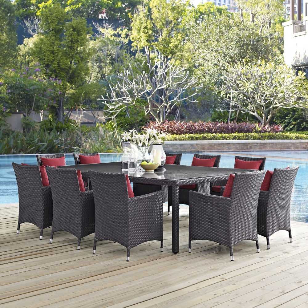 Convene 11 Piece Outdoor Patio Dining Set, Espresso Red, EEI-2240-EXP-RED-SET