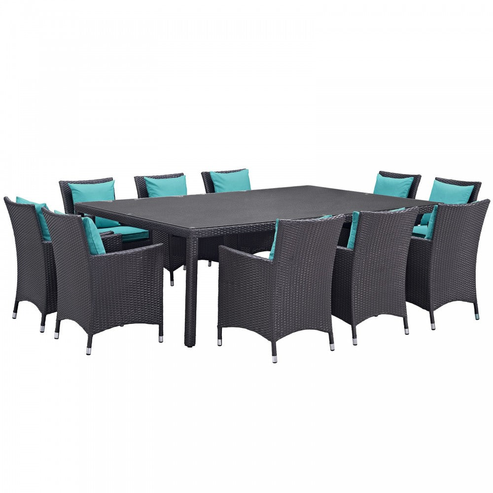 Convene 11 Piece Outdoor Patio Dining Set, Espresso Turquoise, EEI-2240-EXP-TRQ-SET