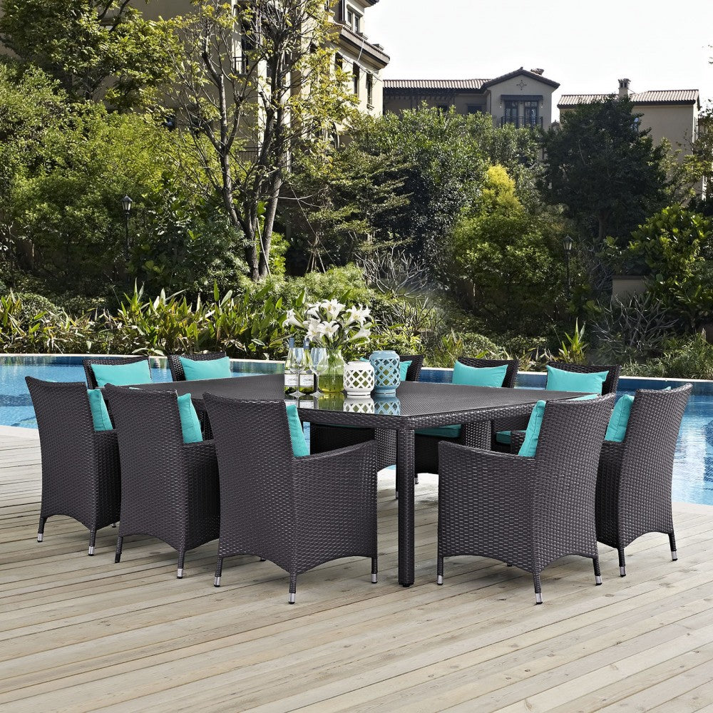 Convene 11 Piece Outdoor Patio Dining Set, Espresso Turquoise, EEI-2240-EXP-TRQ-SET