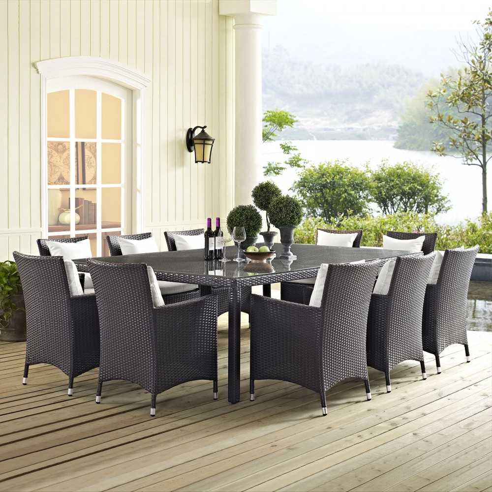 Convene 11 Piece Outdoor Patio Dining Set, Espresso White, EEI-2240-EXP-WHI-SET