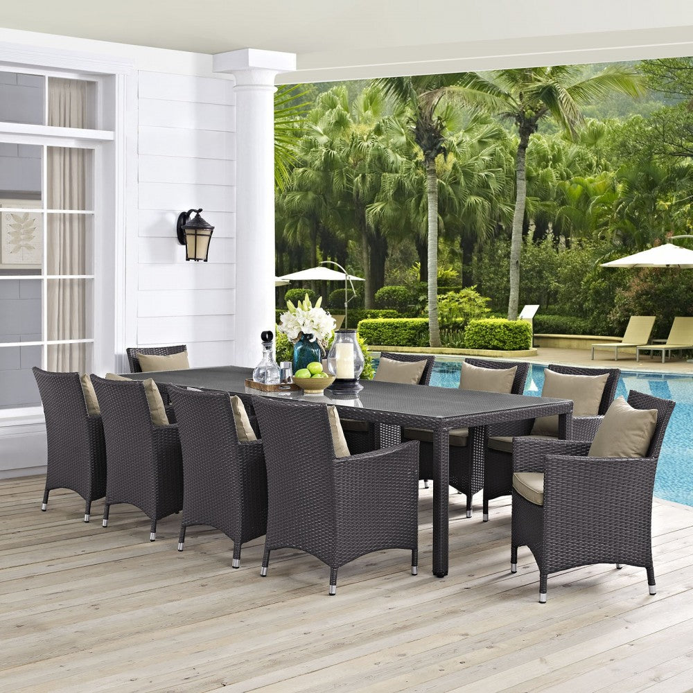 Convene 11 Piece Outdoor Patio Dining Set, Espresso Mocha, EEI-2219-EXP-MOC-SET