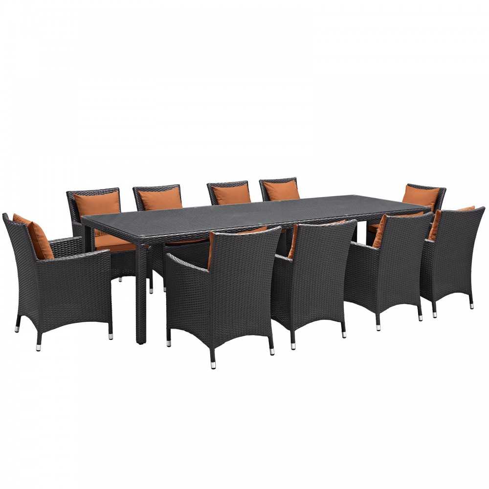 Convene 11 Piece Outdoor Patio Dining Set, Espresso Orange, EEI-2219-EXP-ORA-SET