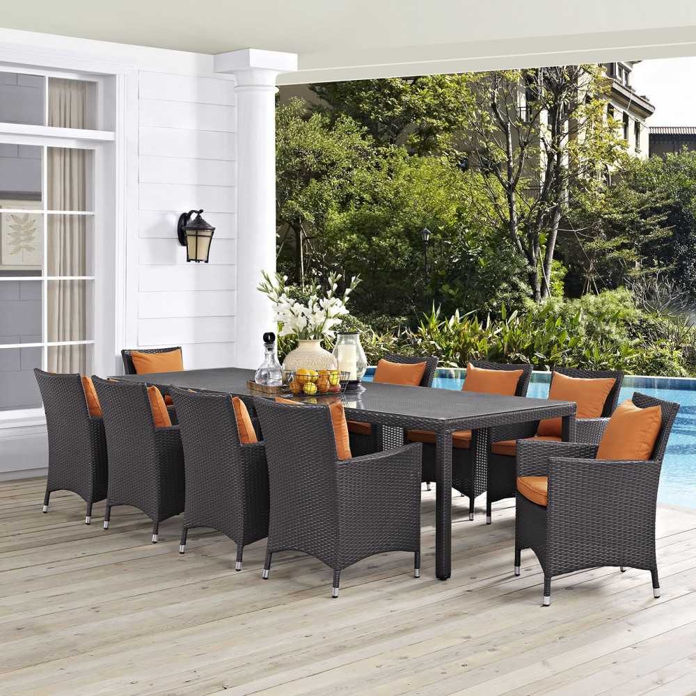 Convene 11 Piece Outdoor Patio Dining Set, Espresso Orange, EEI-2219-EXP-ORA-SET