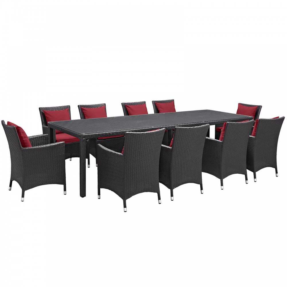 Convene 11 Piece Outdoor Patio Dining Set, Espresso Red, EEI-2219-EXP-RED-SET