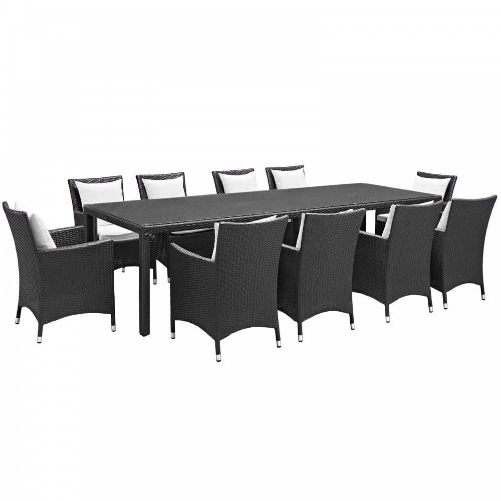 Convene 11 Piece Outdoor Patio Dining Set, Espresso White, EEI-2219-EXP-WHI-SET