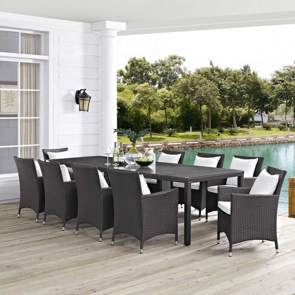 Convene 11 Piece Outdoor Patio Dining Set, Espresso White, EEI-2219-EXP-WHI-SET