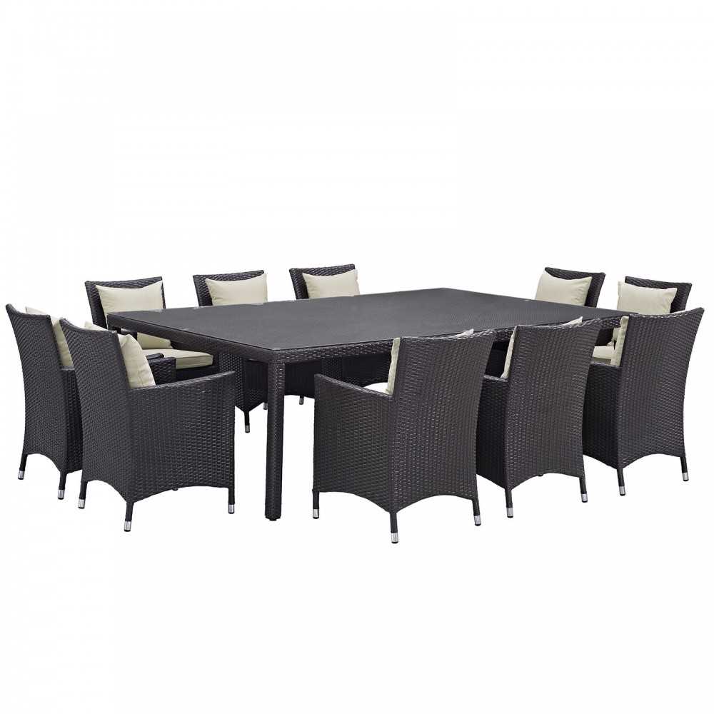 Convene 11 Piece Outdoor Patio Dining Set, Espresso Beige, EEI-2240-EXP-BEI-SET