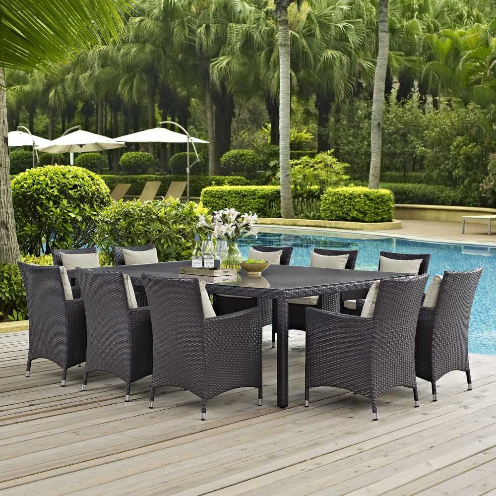 Convene 11 Piece Outdoor Patio Dining Set, Espresso Beige, EEI-2240-EXP-BEI-SET