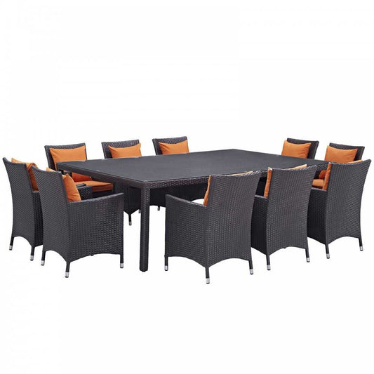 Convene 11 Piece Outdoor Patio Dining Set, Espresso Orange, EEI-2240-EXP-ORA-SET