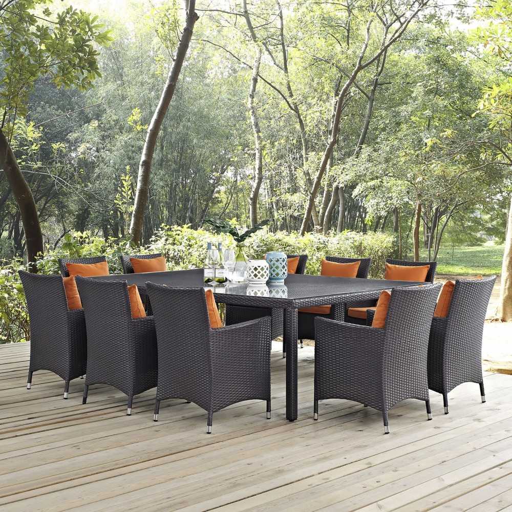 Convene 11 Piece Outdoor Patio Dining Set, Espresso Orange, EEI-2240-EXP-ORA-SET