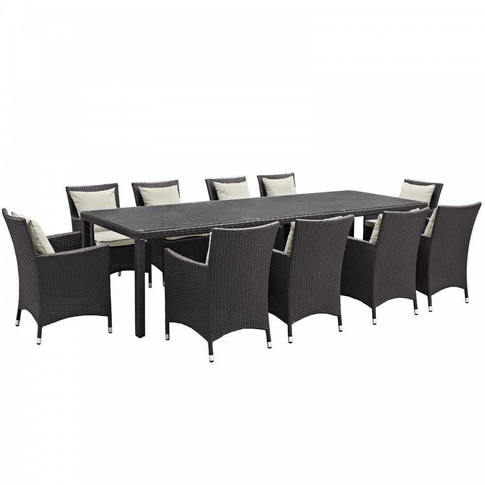 Convene 11 Piece Outdoor Patio Dining Set, Espresso Beige, EEI-2219-EXP-BEI-SET