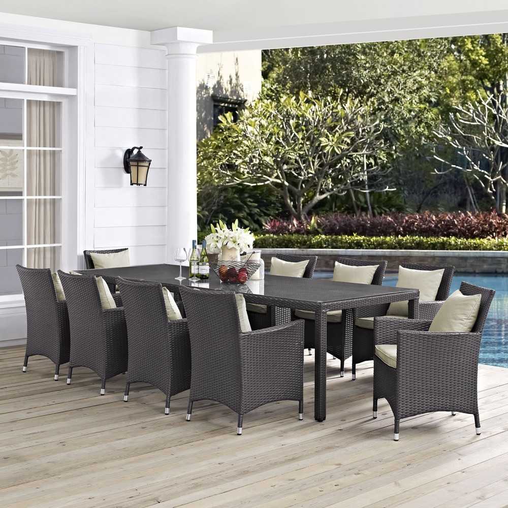 Convene 11 Piece Outdoor Patio Dining Set, Espresso Beige, EEI-2219-EXP-BEI-SET