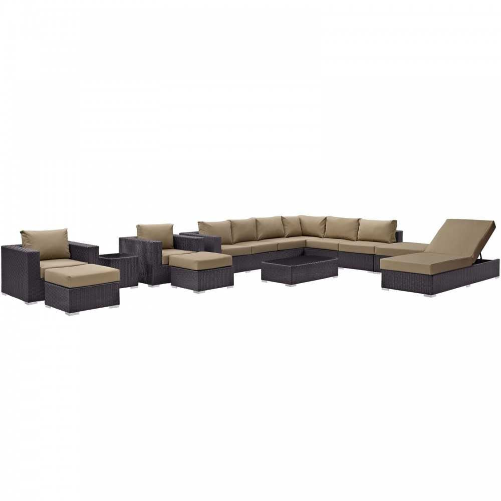 Convene 12 Piece Outdoor Patio Sectional Set, Espresso Mocha