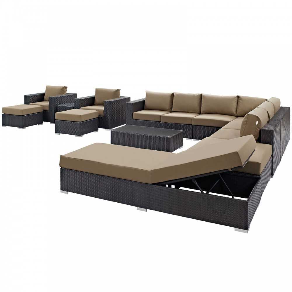 Convene 12 Piece Outdoor Patio Sectional Set, Espresso Mocha