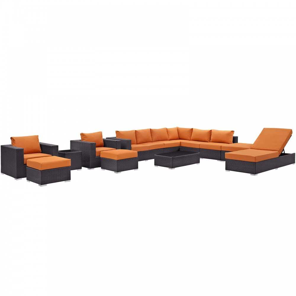 Convene 12 Piece Outdoor Patio Sectional Set, Espresso Orange