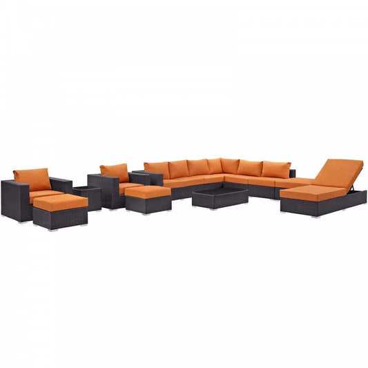 Convene 12 Piece Outdoor Patio Sectional Set, Espresso Orange