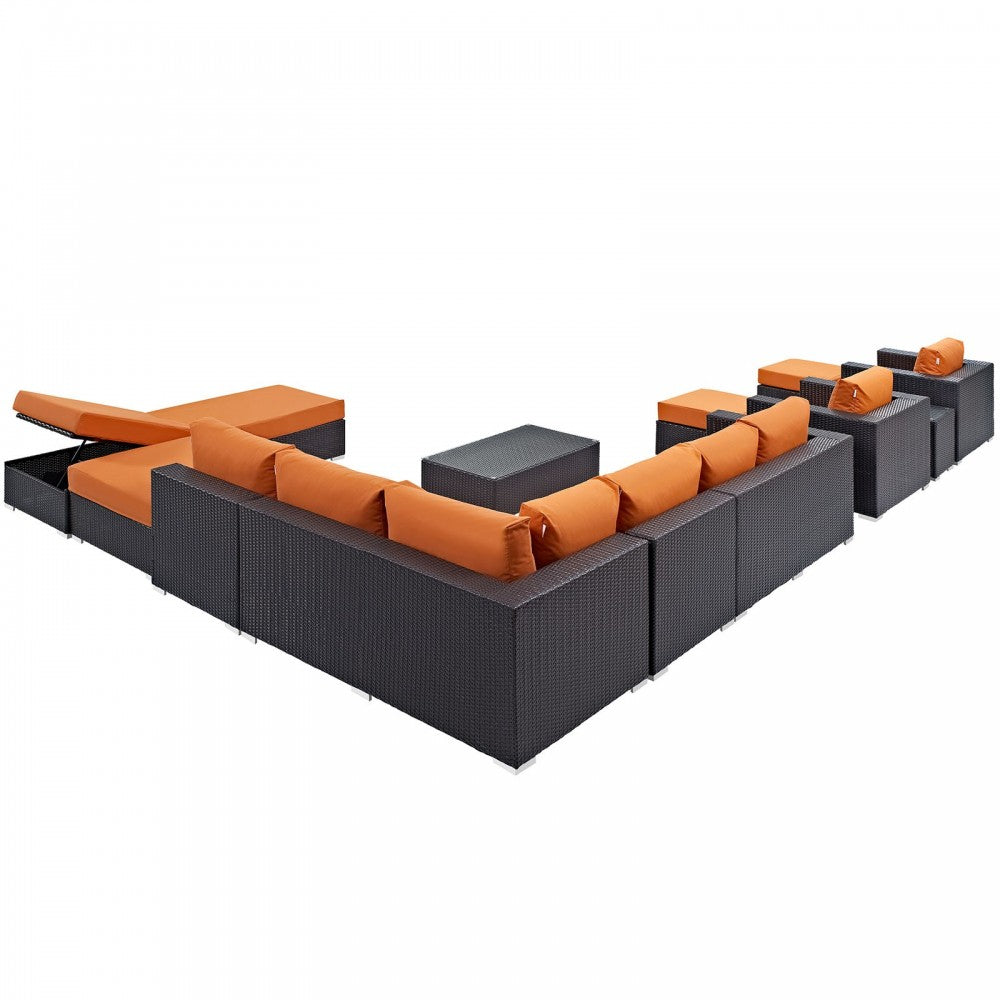 Convene 12 Piece Outdoor Patio Sectional Set, Espresso Orange