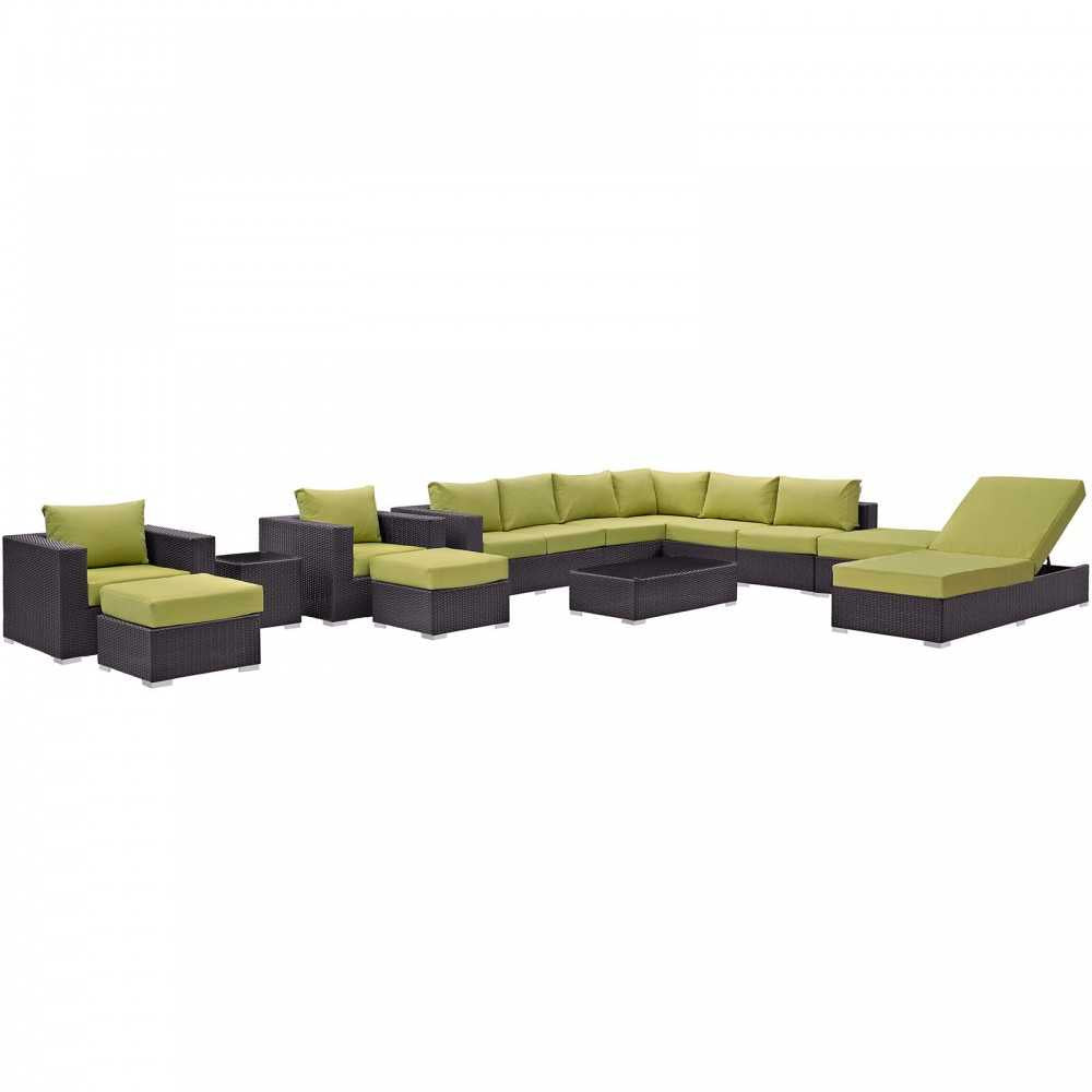 Convene 12 Piece Outdoor Patio Sectional Set, Espresso Peridot