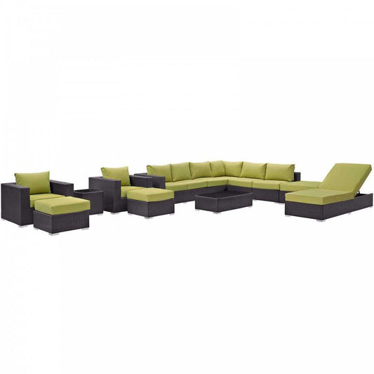 Convene 12 Piece Outdoor Patio Sectional Set, Espresso Peridot