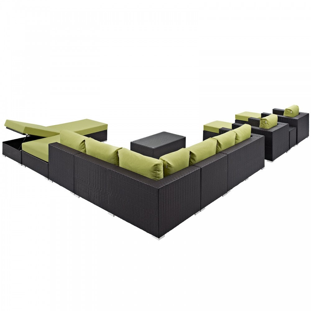 Convene 12 Piece Outdoor Patio Sectional Set, Espresso Peridot