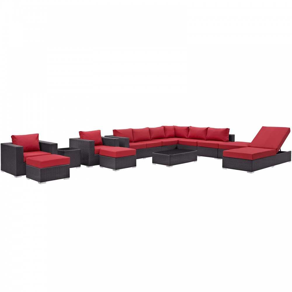 Convene 12 Piece Outdoor Patio Sectional Set, Espresso Red