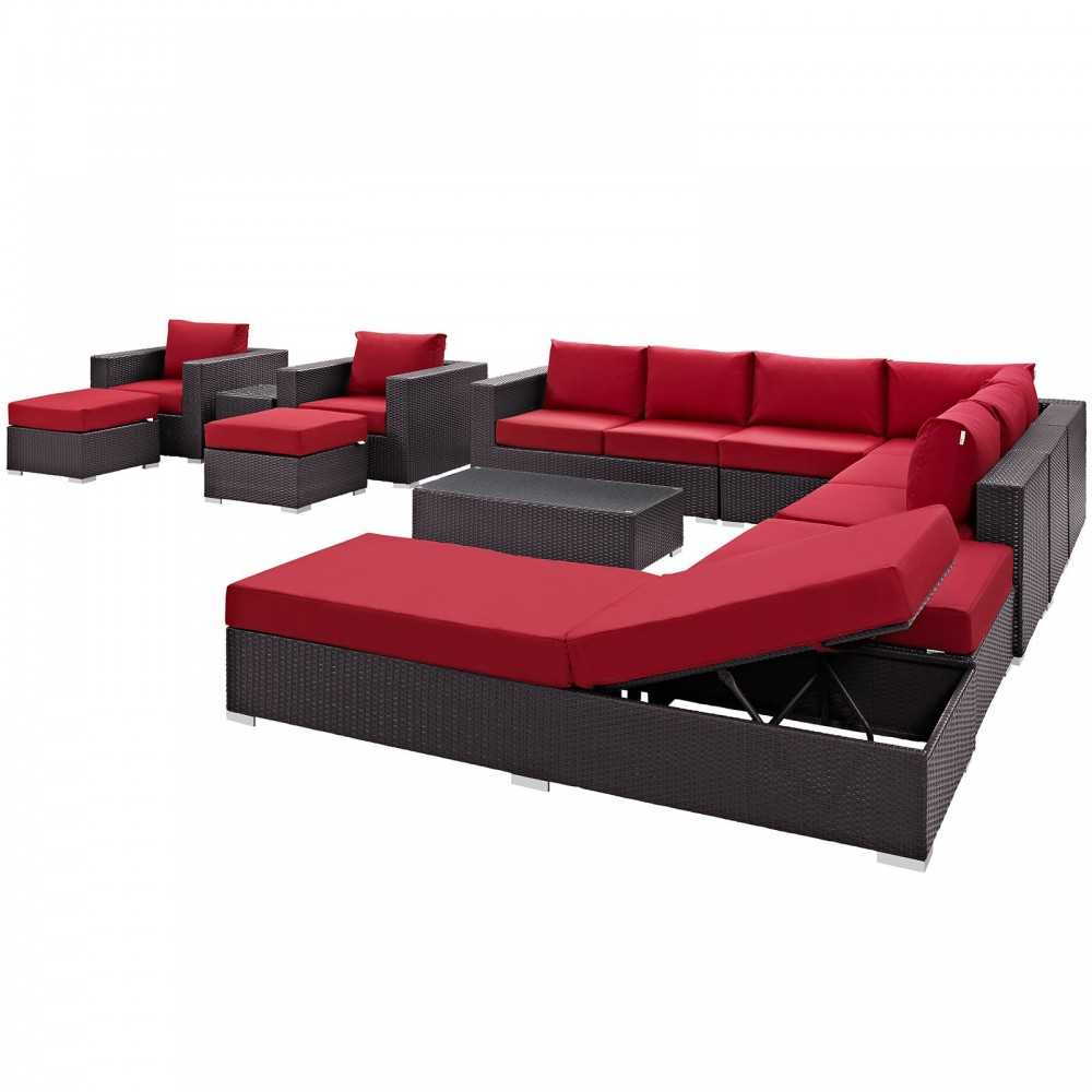 Convene 12 Piece Outdoor Patio Sectional Set, Espresso Red