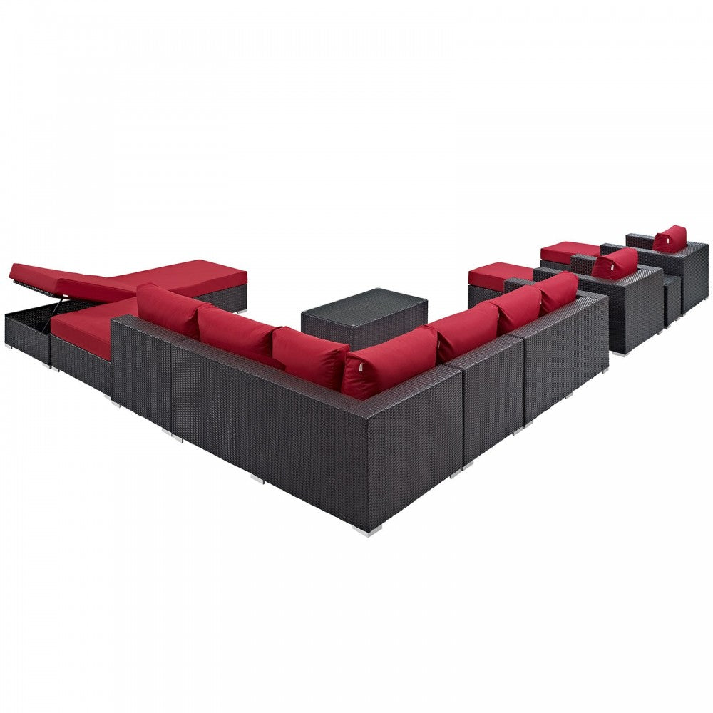 Convene 12 Piece Outdoor Patio Sectional Set, Espresso Red