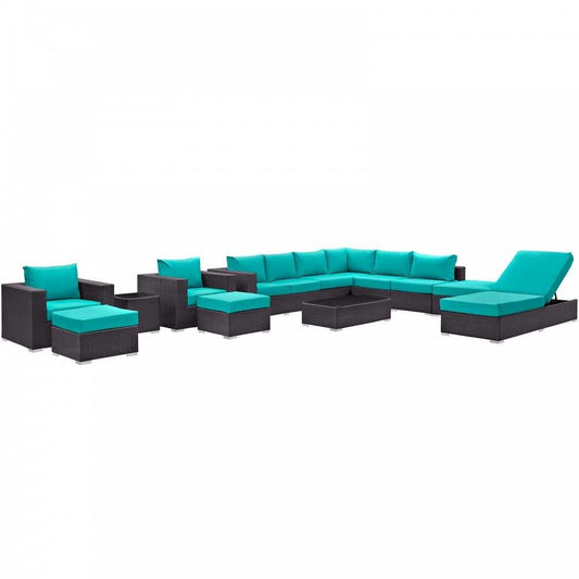 Convene 12 Piece Outdoor Patio Sectional Set, Espresso Turquoise