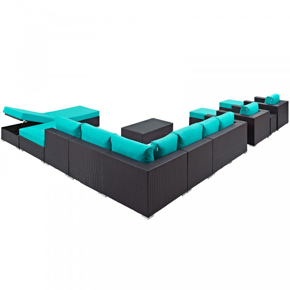 Convene 12 Piece Outdoor Patio Sectional Set, Espresso Turquoise