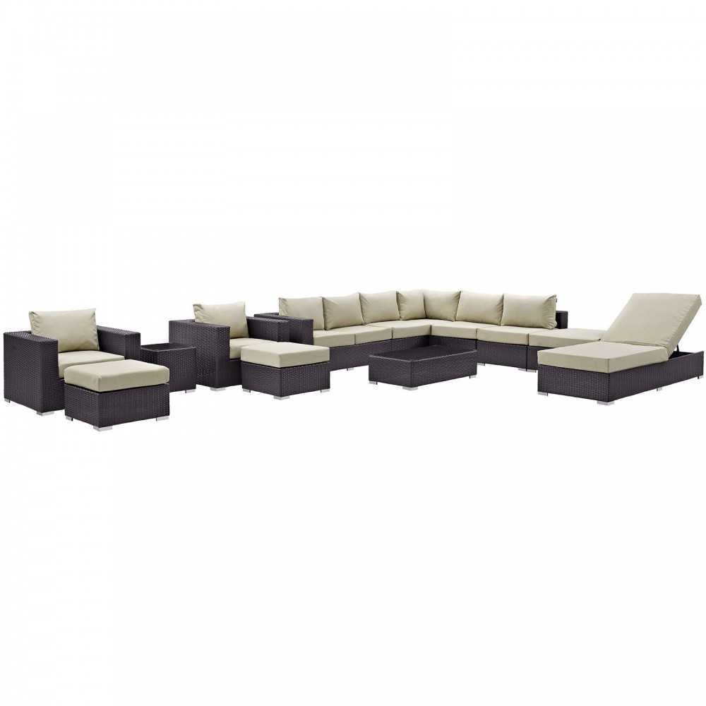 Convene 12 Piece Outdoor Patio Sectional Set, Espresso Beige