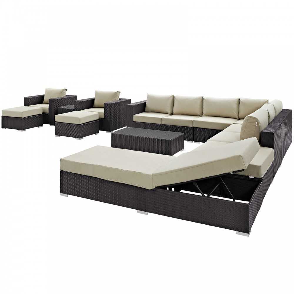 Convene 12 Piece Outdoor Patio Sectional Set, Espresso Beige