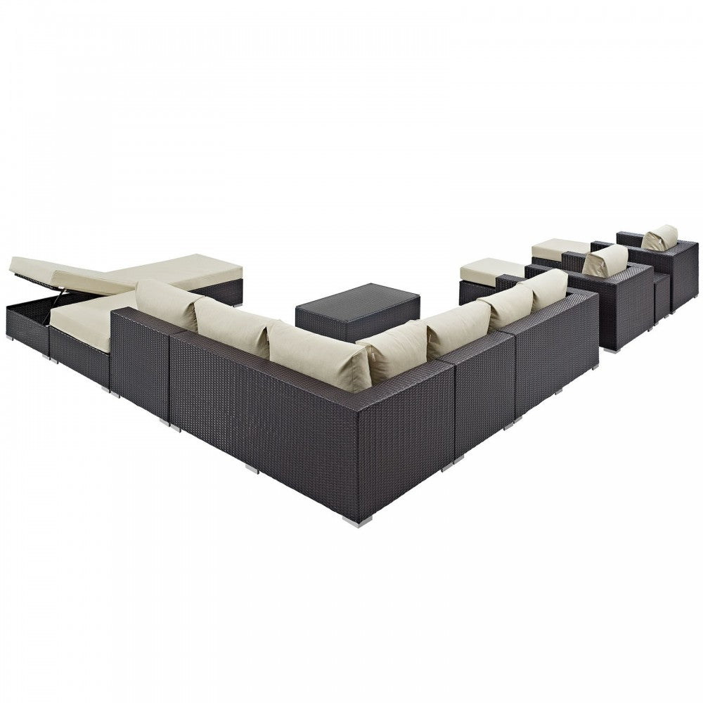 Convene 12 Piece Outdoor Patio Sectional Set, Espresso Beige