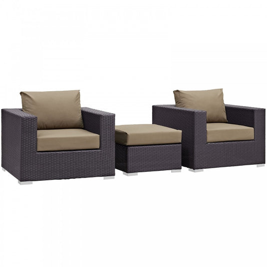 Convene 3 Piece Outdoor Patio Sofa Set, Espresso Mocha, EEI-2174-EXP-MOC-SET